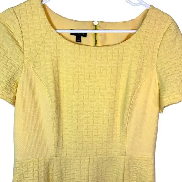 Talbots Yellow Fit & Flare Dress 10 Short Sleeve Textured Skater Work Party - Picture 3 of 9